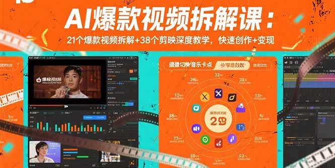 （15741期）AI爆款视频拆解课：21个爆款视频拆解+38个剪映深度教学，快速创作+变现_抖汇吧