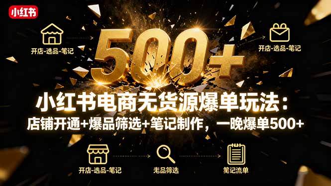 （16256期）小红书电商无货源爆单玩法：店铺开通+爆品筛选+笔记制作，一晚爆单500+_抖汇吧