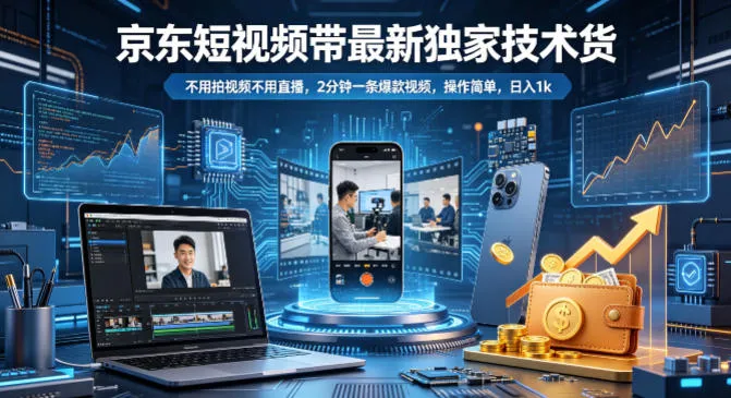 京东短视频带货最新独家技术，不用拍视频不用直播，2分钟一条爆款视频，操作简单，日入1k+【揭秘】_抖汇吧