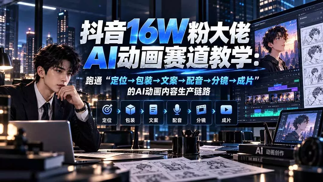 （20791期）抖音16W粉大佬规则门禁AI动画赛道教学：跑通“定位→包装→文案→配音→分镜→成片”的AI动画内容生产链路_抖汇吧