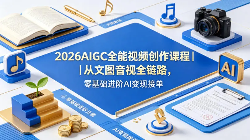 2026AIGC全能视频创作课程｜从文图音视全链路，零基础进阶AI变现接单_抖汇吧