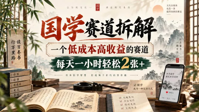 国学赛道拆解，一个低成本高收益的赛道，每天一小时轻松2张+_抖汇吧