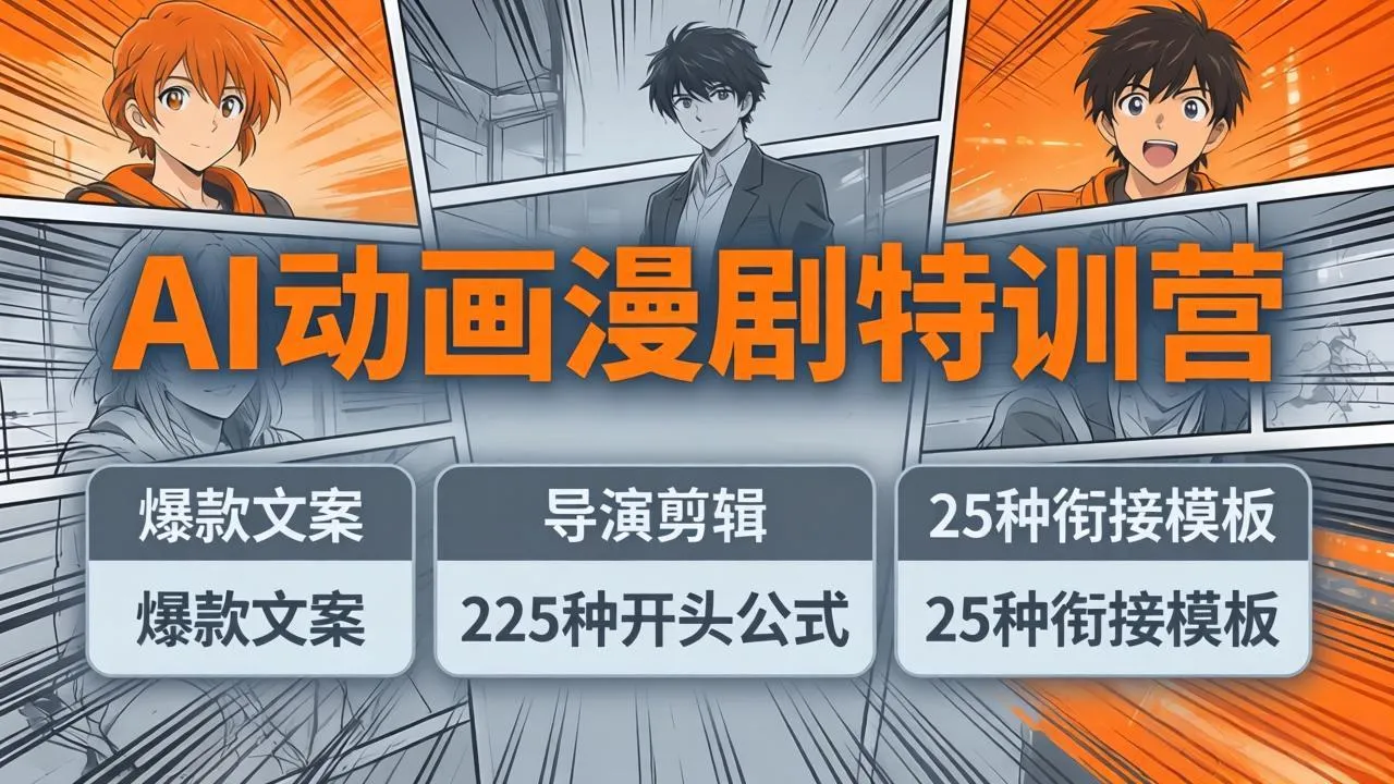 AI动画漫剧特训营：爆款文案+导演剪辑：225种开头公式+25种衔接模板，两小时剪电影级大片_抖汇吧