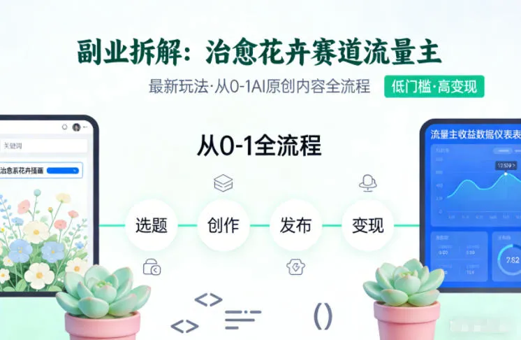 副业拆解：治愈花卉赛道流量主最新玩法，从0-1AI原创内容全流程_抖汇吧
