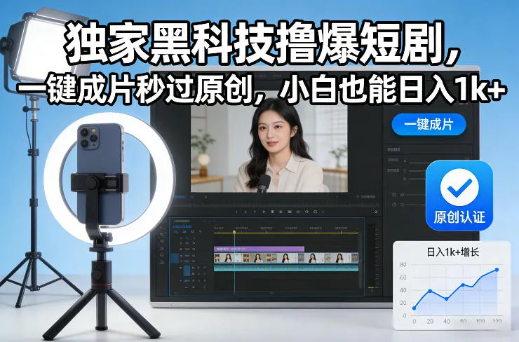 独家黑科技撸爆短剧，一键成片秒过原创，小白也能日入1k+【揭秘】_抖汇吧