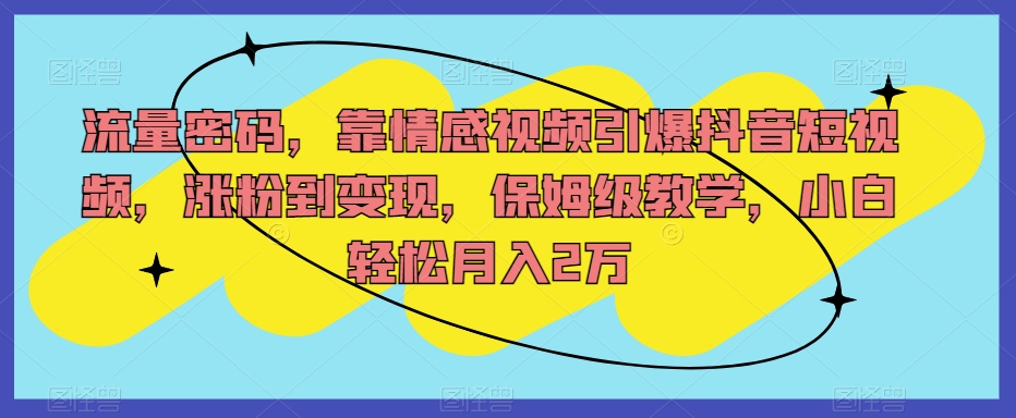 流量密码，靠情感视频引爆抖音短视频，涨粉到变现，保姆级教学，小白轻松月入2万【揭秘】_抖汇吧