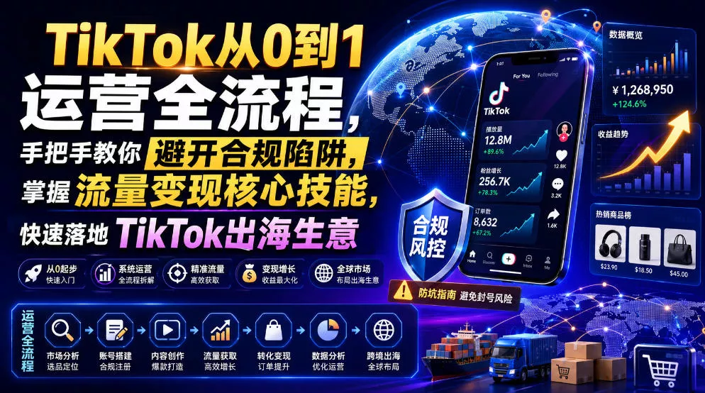 TikTok从0到1运营全流程，手把手教你避开合规陷阱，掌握流量变现核心技能，快速落地TikTok出海生意(更新8月)_抖汇吧