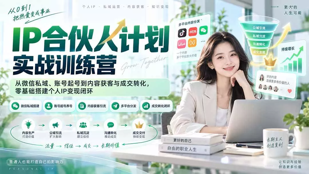 （20321期）IP合伙人计划实战训练营-更新：从微信私域、账号起号到内容获客与成交转化，零基础搭建个人IP变现闭环_抖汇吧
