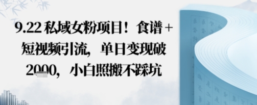 私域女粉项目！食谱+短视频引流，单日变现破多张，小白照搬不踩坑_抖汇吧