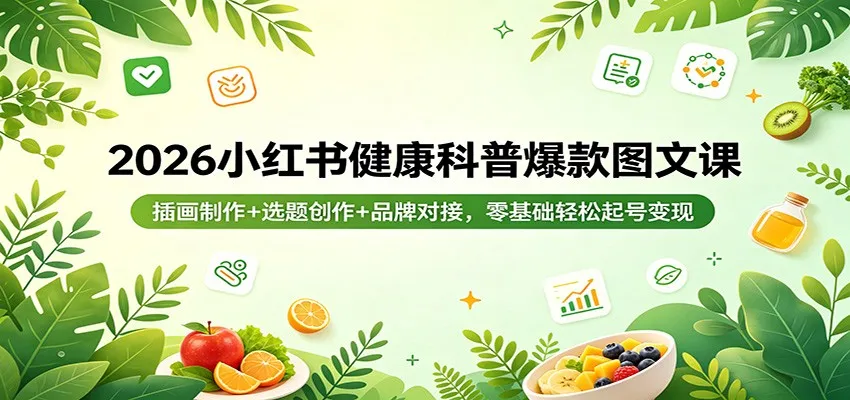 2026小红书健康科普爆款图文课：插画制作+选题创作+品牌对接，零基础轻松起号变现_抖汇吧