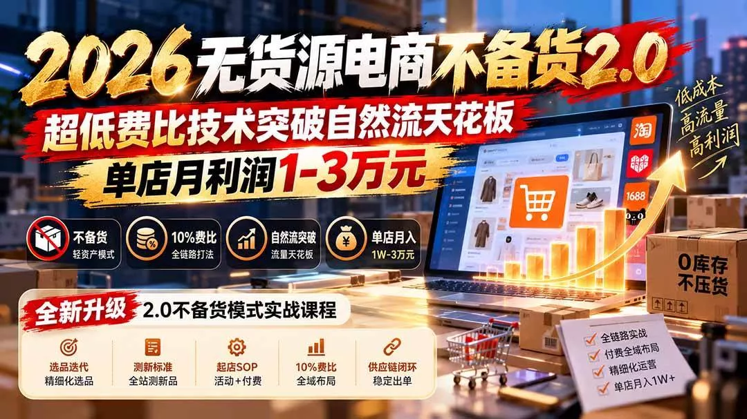 （20896期）2026无货源电商不备货2.0【更新1010】：超低费比技术突破自然流天花板，单店月利润1-3万元_抖汇吧