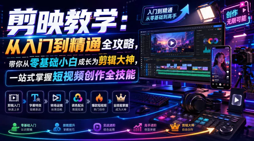 剪映教学：从入门到精通全攻略，带你从零基础小白成长为剪辑大神，一站式掌握短视频创作全技能_抖汇吧