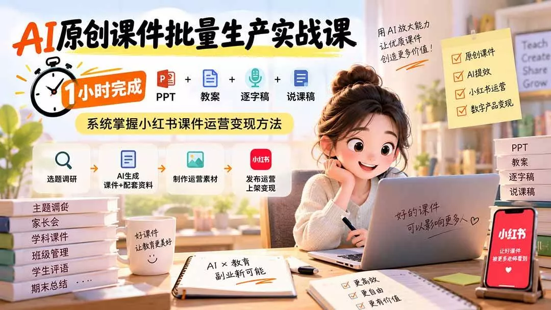 (20351期)AI原创课件批量生产实战课:1小时完成PPT+教案+逐字稿+说课稿,系统掌握小红书课件运营变现方法 (20351期)AI原创课件批量生产实战课:1小时完成PPT+教案+逐字稿+说课稿,系统掌握小红书课件运营变现方法