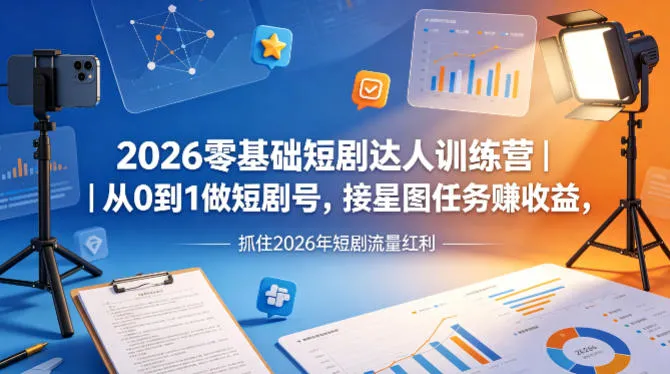 2026零基础短剧达人训练营｜从0到1做短剧号，接星图任务賺收益，抓住2026年短剧流量红利_抖汇吧