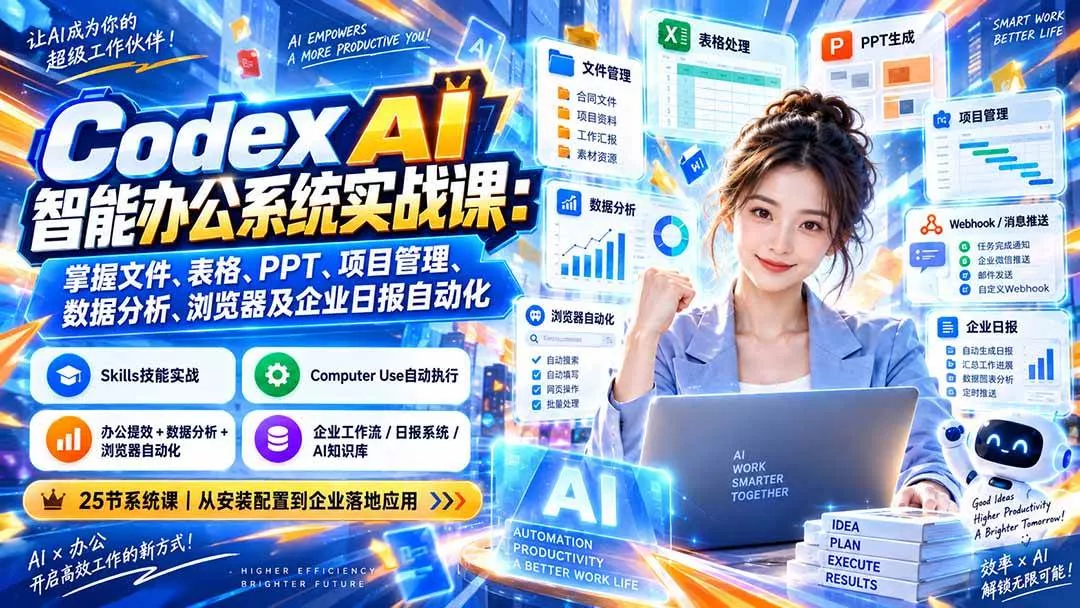 （20446期）Codex AI智能办公系统实战课：掌握文件、表格、PPT、项目管理、数据分析、浏览器及企业日报自动化_抖汇吧