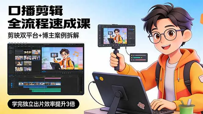 口播剪辑全流程速成课，剪映双平台+博主案例拆解，学完独立出片效率提升3倍_抖汇吧