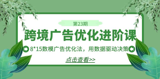 跨境广告·优化进阶课·第23期，8*15数模广告优化法，用数据驱动决策_抖汇吧