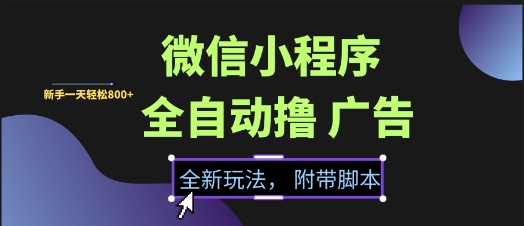 微信小程序全自动撸广告项目，彻底解决没流量的问题，新手一天8张+【揭秘】_抖汇吧