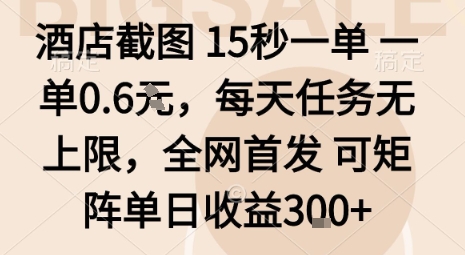 酒店截图15秒一单，一单0.6米，每天任务无上限，全网首发可矩阵单日收益3张【揭秘】_抖汇吧