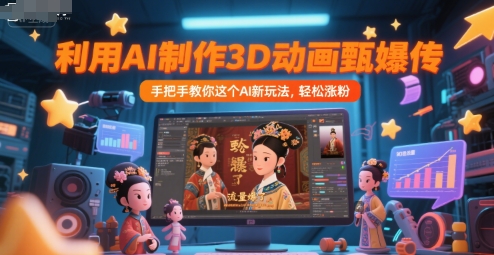 利用AI制作3D动画甄嬛传，流量爆了，手把手教你这个AI新玩法，轻松涨粉_抖汇吧