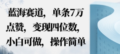 蓝海赛道，单条7W点赞，变现四位数，小白可做，操作简单_抖汇吧