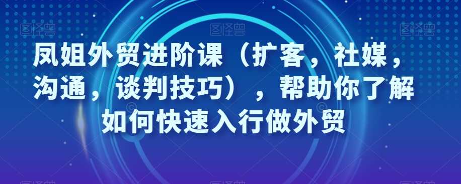 凤姐外贸进阶课（扩客，社媒，沟通，谈判技巧），帮助你了解如何快速入行做外贸_抖汇吧