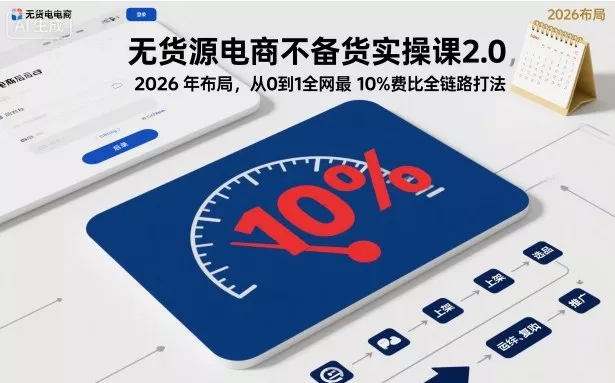 无货源电商不备货实操课2.0,2026年布局,从0到1全网最低10%费比全链路打法【更新26年6月16日】