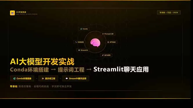 AI大模型开发实战:Conda环境搭建→提示词工程→Streamlit聊天应用,零基础到项目落地_抖汇吧
