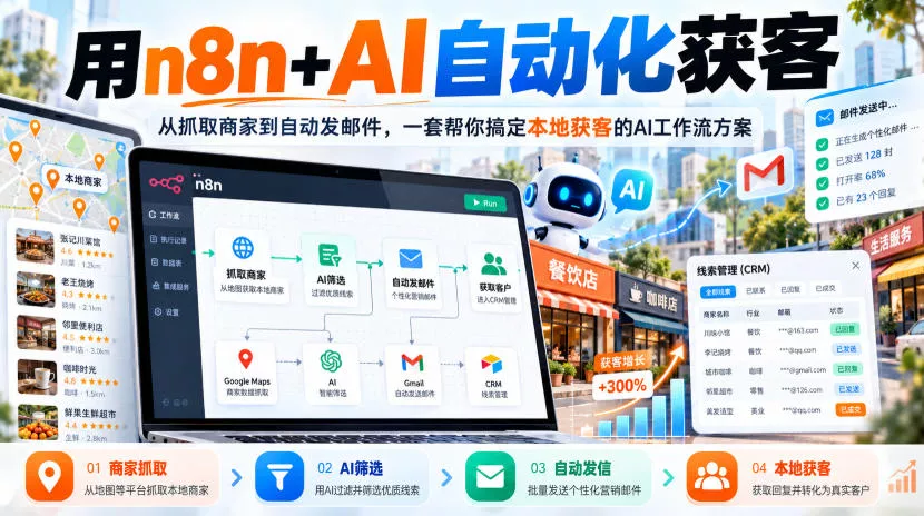 【无水印】用n8n+AI自动化获客,从抓取商家到自动发邮件,一套帮你搞定本地获客的AI工作流方案【原创双语字幕】 【无水印】用n8n+AI自动化获客,从抓取商家到自动发邮件,一套帮你搞定本地获客的AI工作流方案【原创双语字幕】