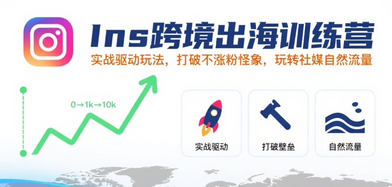 Ins跨境出海训练营，实战驱动玩法，打破不涨粉怪象，玩转社媒自然流量_抖汇吧