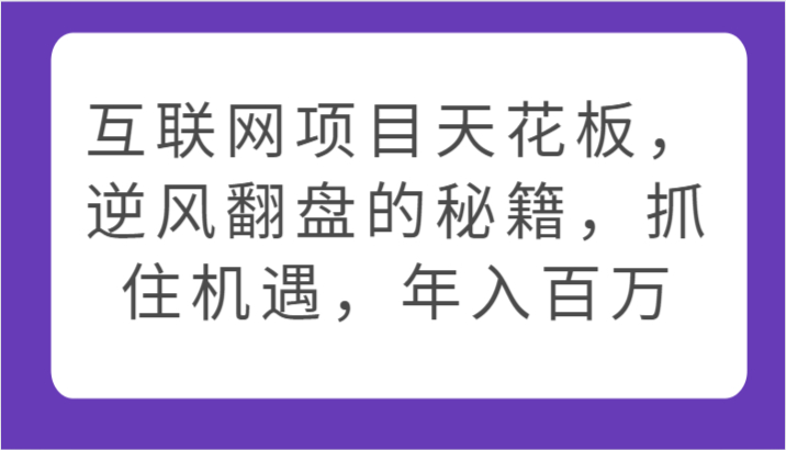 互联网项目天花板，逆风翻盘的秘籍，抓住机遇，年入百万_抖汇吧