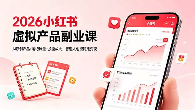 2026小红书虚拟产品副业课，AI原创产品+笔记流量+投流放大，普通人也能稳定变现_抖汇吧