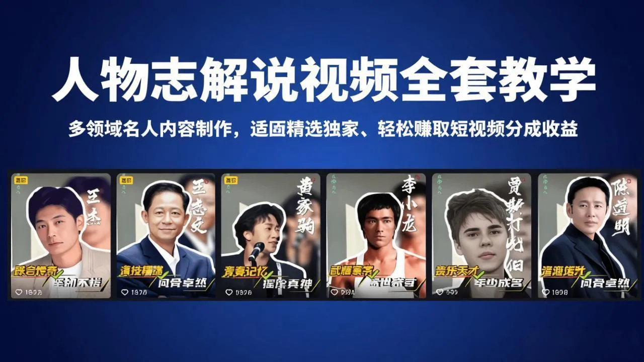 人物志解说视频全套教学，多领域名人内容制作，适配精选独家，轻松赚取短视频分成收益_抖汇吧
