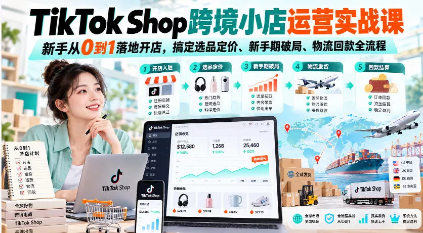 TikTok Shop跨境小店运营实战课，新手从0到1落地开店，搞定选品定价、新手期破局、物流回款全流程_抖汇吧