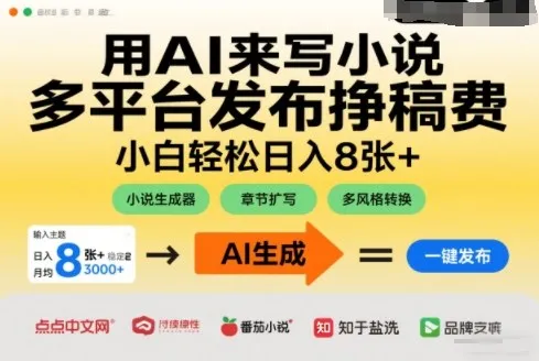 用AI来写小说，多平台发布挣稿费，小白轻松日入8张+，长期稳定项目_抖汇吧
