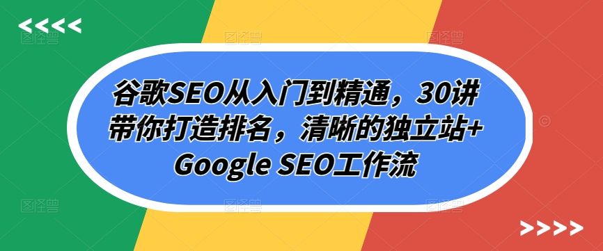 谷歌SEO课程：从入门到精通，30讲带你打造排名，清晰的独立站提升网站排名技巧全解析_抖汇吧