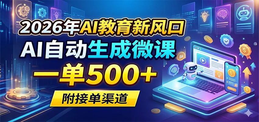 2026年AI教育新风口，AI自动生成微课，一单500+，附接单渠道_抖汇吧
