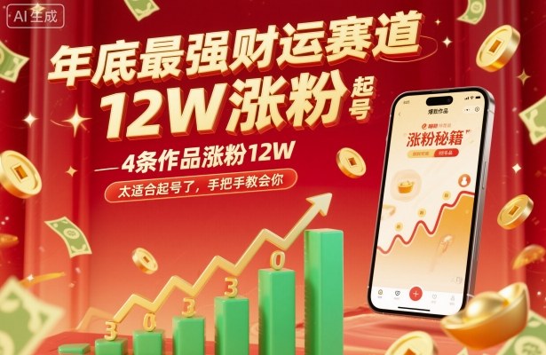 年底最强财运赛道，4条作品涨粉12W，太适合起号了，手把手教会你_抖汇吧
