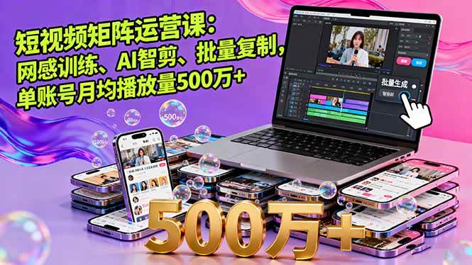 （16168期）短视频矩阵运营课：网感训练、AI智剪、批量复制，单账号月均播放量500万+_抖汇吧
