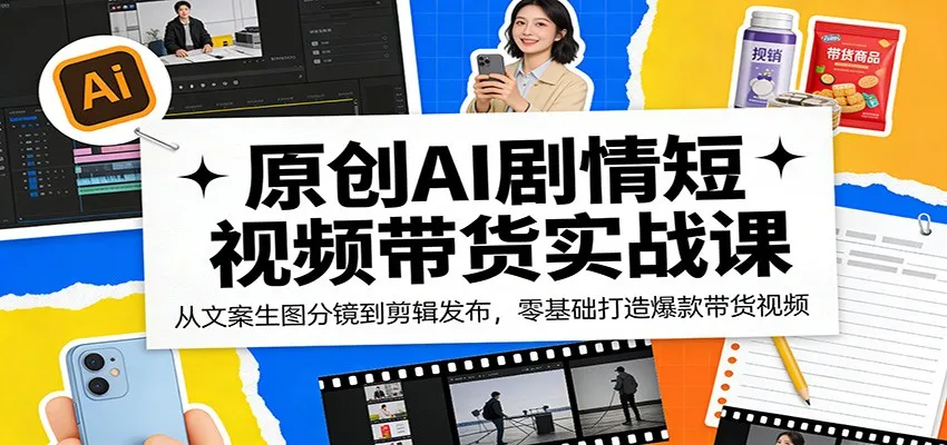 原创AI剧情短视频带货实战课：从文案生图分镜到剪辑发布，零基础打造爆款带货视频_抖汇吧