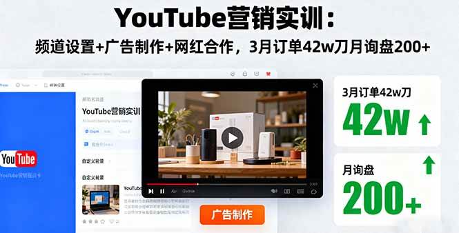 （16107期）YouTube营销实训：频道设置+广告制作+网红合作，3月订单42w刀月询盘200+_抖汇吧