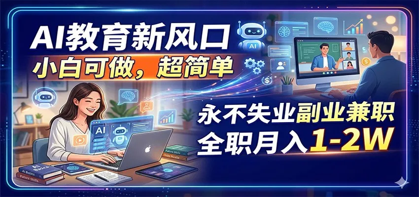 AI教育新风口，小白可做，超简单，永不失业副业兼职 全职月入1-2W_抖汇吧