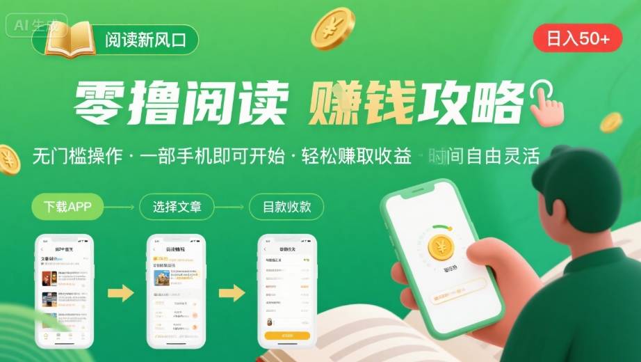 零撸阅读新风口，无门槛轻松挣，一部手机，日入 50-3张【揭秘】_抖汇吧