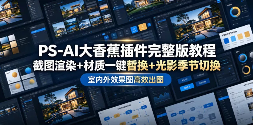 PS-AI大香蕉插件完整版教程，截图渲染+材质一键替换+光影季节切换，室内外效果图高效出图高阶课程_抖汇吧