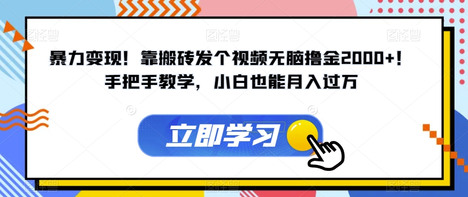 暴力变现！靠搬砖发个视频无脑撸金2000+！手把手教学，小白也能月入过万【揭秘】_抖汇吧