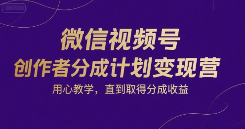 微信视频号创作者分成计划变现营，用心教学，直到取得分成收益_抖汇吧