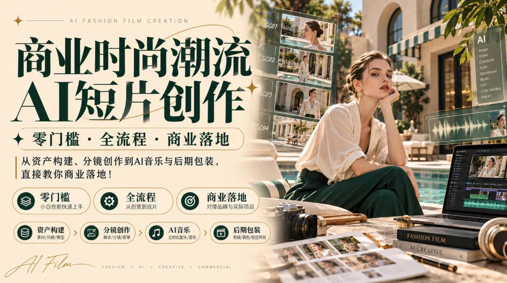 商业时尚潮流AI短片创作｜零门槛・全流程・商业落地，从资产构建、分镜创作到AI音乐与后期包装，直接教你商业落地！_抖汇吧