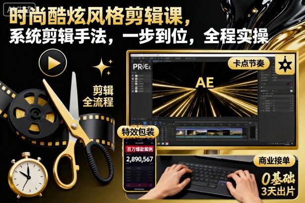 时尚酷炫风格剪辑课,系统剪辑手法,一步到位,全程实操_抖汇吧