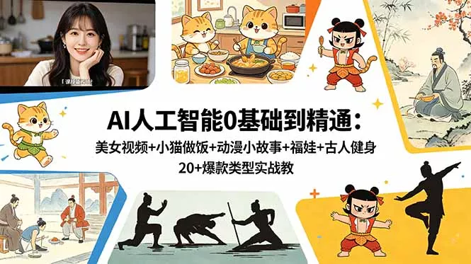 AI人工智能0基础到精通：美女视频+小猫做饭+动漫小故事+福娃+古人健身，20+爆款类型实战教学_抖汇吧