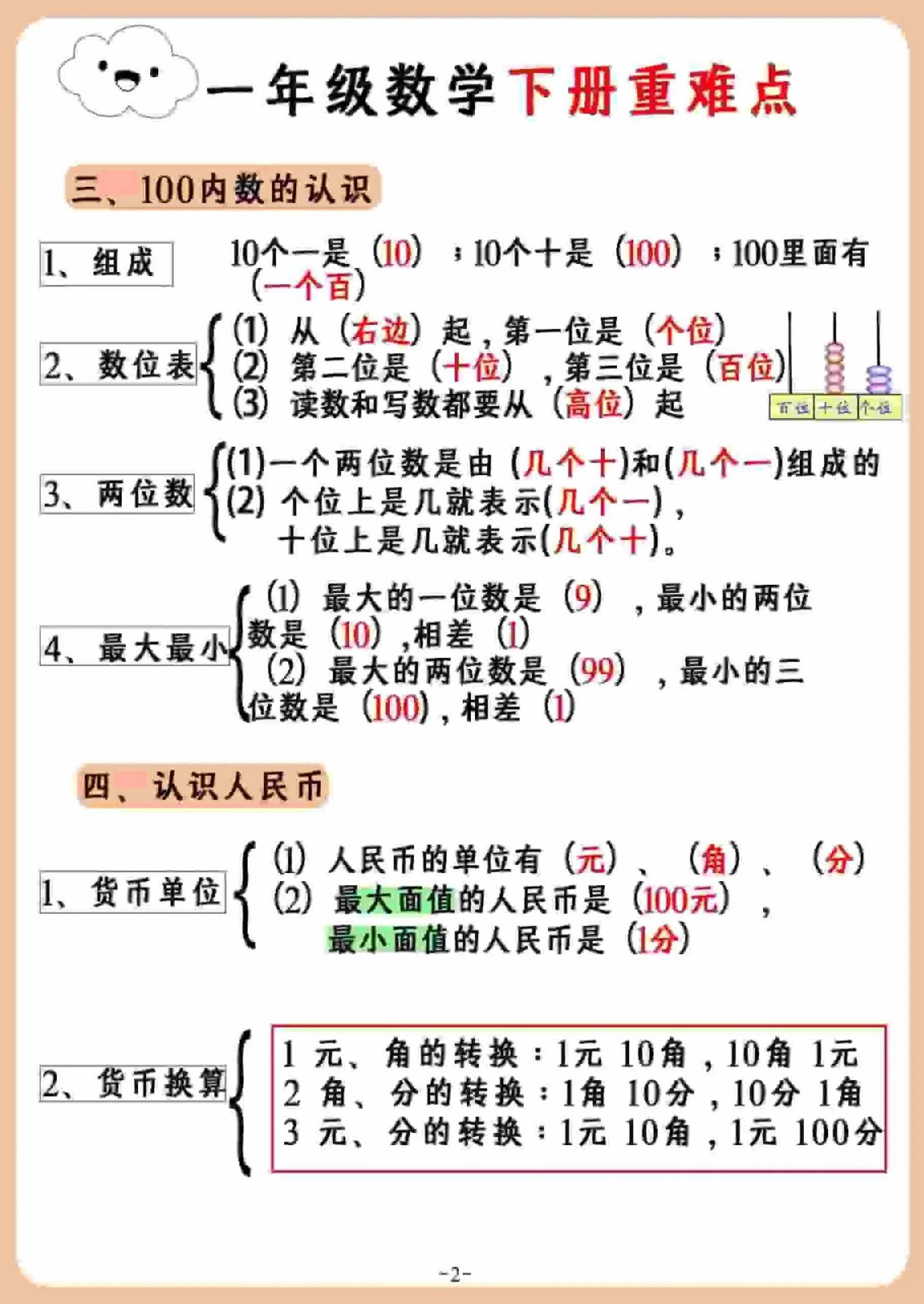 一年级下数学重难点汇总_抖汇吧